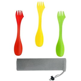 3 Pcs Spork Camping Cutlery Plastic Cutlery Set Reusable 3 in 1 Picnic Spork with Portable Pouch for Outdoors, Camping, Hiking Travel