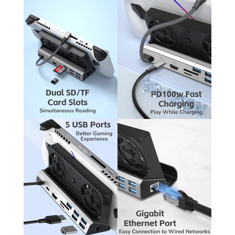 10 in 1 Docking Station with Dual Cooling Fan, 4K