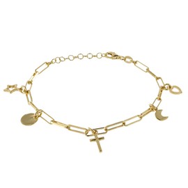 Linea Italia Gioielli - Bracelet made of gold-plated 925 silver with chain and heart, star, cross, moon and medal pendants. Jewellery "Made in Italy" certified