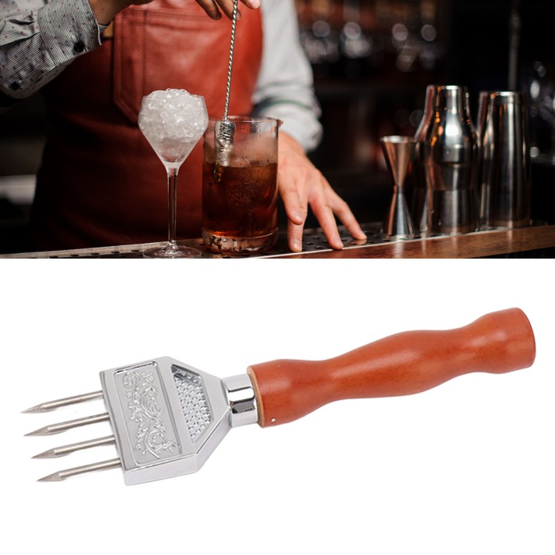 Ice Chipper 304 Stainless Steel Ice Crusher with Wooden Handle