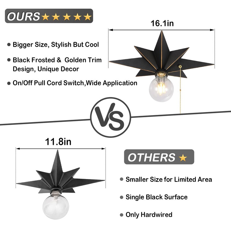 16 inch Flush Mount Ceiling Light with Pull Chain On/Off