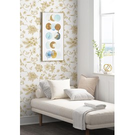 Safiyya Peel and Stick Wallpaper Floral and Birds Contact Paper Gold and White Wall Paper Removable Boho Wallpaper for Bedroom 118"x17.3"