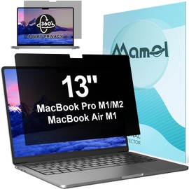 360° Privacy Screen for Macbook Pro 13 Inch (2016-2022, M1, M2) & Air 13 inch (2018-2021, M1), Anti Glare Blue Light Filter, Nano No Glue Anti Spy Black Protector for Mac Pro 13In Laptop Computer