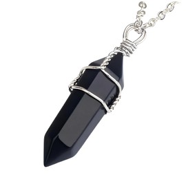 RICHARD-911 Collar Con Dije Colgante De Péndulo De Obsidiana Con Cadena De Acero Inoxidable Trenzado En Color Plata Joyería Regalo Para Pareja Hombre Mujer Piedra Natural Prisma Cristal Negro Con Metal