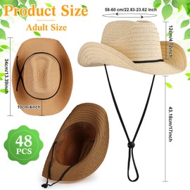 Unittype 48 Pcs Adult Cowboy Hat Bulk Western Party Straw Hat Unisex Cowboy Cowgirl Set for Women Men (3 Colors)