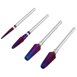 Treki 5 in 1 Nail Drill Bits Set, 4Pcs Professional Tungsten Carbide Nail Bits 3/32" Tornado Nail File Bits Cuticle Remove Bits Kit for Manicure Pedicure Nail Polishing Tool (Purple)