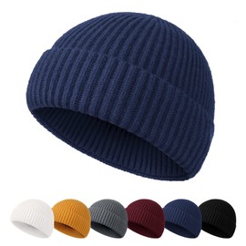 KQueenStar Fisherman Beanie Mens - Winter Knit Beanie Hats Trawler Beanie Tuque Bonnet Cuff Skull Caps for Men and Women