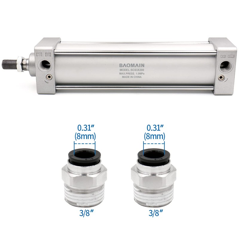 Baomain SC 63x200 Pneumatic Cylinder, 2-1/2" Bore, 8" Stroke, 3/8"