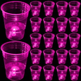 Glow in The Dark Pink Party Cups 40 Pack (16 oz) - LED Light Up Plastic Cups for Princess Parties Baby Showers Bridal Decorations, Reusable Rose Gold Glow Cups for Weddings, Tea Parties & Girls Night