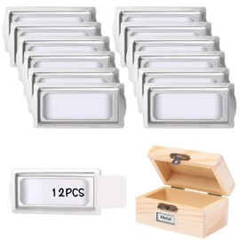 12 Pcs Self Adhesive Metal Bookplates for Books Card Horizontal Clip Label Holders Metal Drawer Tag Silver Label Plate for Office Library Book File Cabinet Drawer Tag Teacher School Classroom