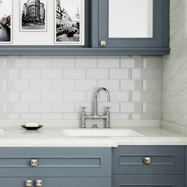 Lovdeco White Glass Subway Tile, Glass for Bathroom Kitchen Shower Backsplash Wall, 3 x 6 Inches, 4 Sq.Ft.