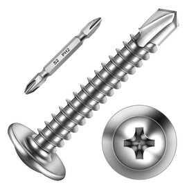 Mywish 200pcs #10×1-1/4" Self Tapping Screws for Metal, Sheet Metal Screws 410 Stainless Steel Truss Head Self Drilling Screws High-Strength Quick Tapping Screws