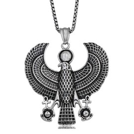 JAJAFOOK Men's Silver Stainless Steel Egypt Horus Falcon Pendant Punk Biker Necklace, 24" inches Chain (Large-Silver)
