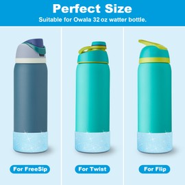 yoelike 2PCS Glitter Silicone Boot for Owala Water Bottle 32 oz, Anti-Slip Protective Sleeve for FreeSip/Twist/Flip, Bottom Bumper Cover for Watter Bottle Accessories
