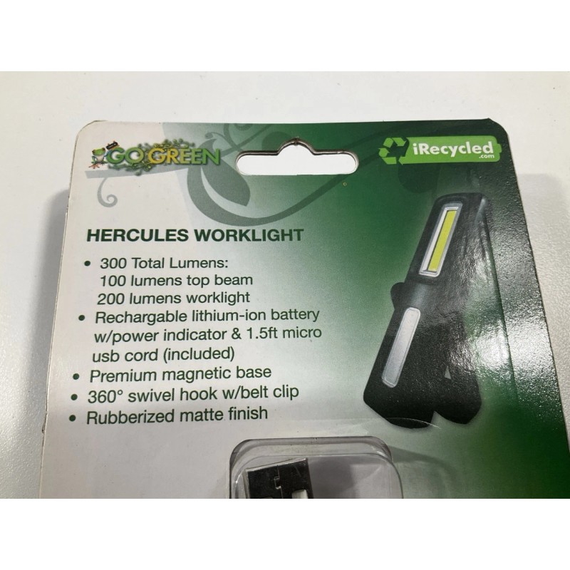 Go Green HERCULES COB LED Worklight Flashlight 200 Lumens, USB