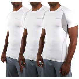 DEVOPS 3 Pack Men's Athletic Short Sleeve Compression Shirts (Small, White/White/White)