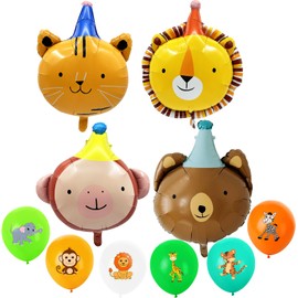 Pack of 10 Balloons Animals, Safari Animal Balloons Set, 4 Animals Foil Balloons + 6 Animals Latex Balloons, Wildlife Theme Party Decoration, Jungle Decoration, Birthday, Party Animals