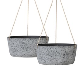 La Jolie Maison Large Hanging Planters - 12 Inch Outdoor Flower Pots, Rock Gray Hanging Garden Planters Set of 2