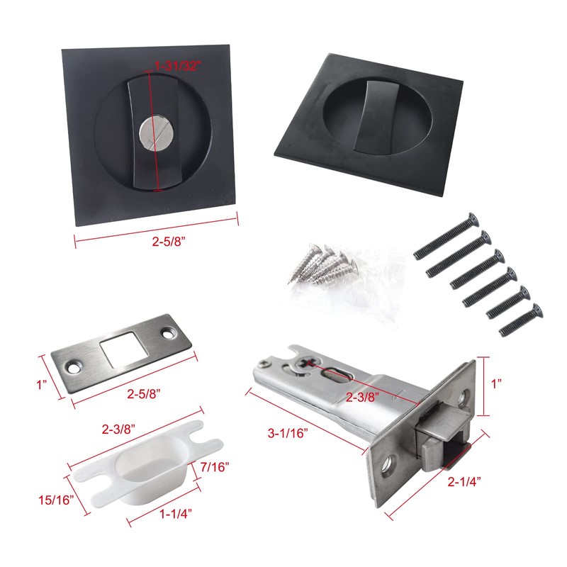 Pocket Door Lock,Privacy Square Pocket Door Hardware,Invisible Sliding Door Lock