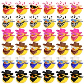 36 juegos de patos vaqueros con mini sombrero, bufanda y anteojos de sol, juguetes de pato de baño para cumpleaños, natación, fiesta, regalo decoraciones