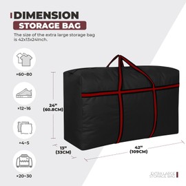 Extra Large Moving Storage Bag Heavy Duty Storage Bag Storage Totes for Clothes Moving Supplies Space Saving Storage Foldable Duffle Bag for Moving Traveling College Black (42x13x24Inch)