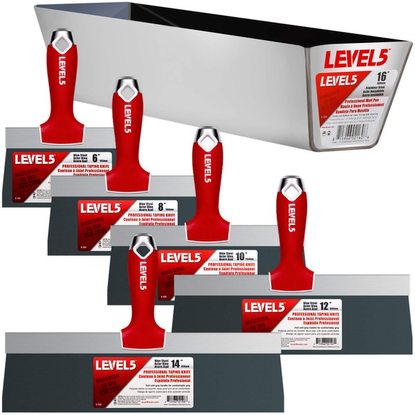 Taping Knife Set, Blue Steel - LEVEL5 | Pro-Grade | Sheetrock Gyprock Drywall Plasterboard | 5-605