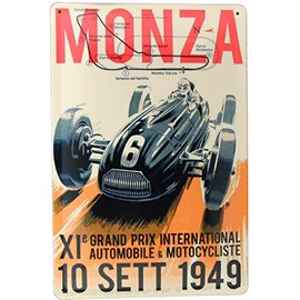 Tin Sign 20 x 30 cm Grand Prix International Monza 1949 in Retro Nostalgia Vintage Advertising Poster Design Motorsport Car Racing