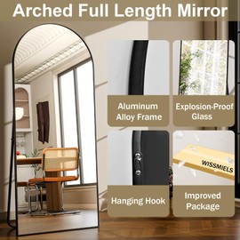WISSMIELS 57" x 20" Arched Full Length Mirror - Wall Mounted/Floor Mirror Aluminum Alloy Frame Full Body Mirrors for Bathroom Living Room Bedroom and Entryway,Black