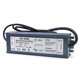 LED Driver 24V 300W Waterproof IP67 Power Supply Transformer, 100-265V AC to 24V DC Low Voltage Output, LED Transformer with 3-Prong Plug Cable for LED Light, Computer Project, Outdoor Light
