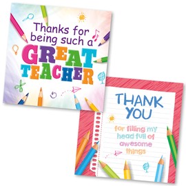 Teacher Thank You Cards Multipack of 2. Each Greeting Cards Pack includes 2 Crayon designs. 150 x 150mm. Blank Inside. Envelopes included. Made in UK.