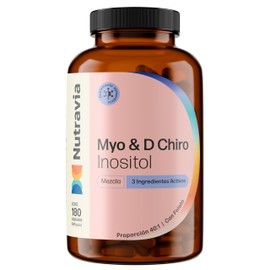 Nutravia Myo D-Chiro 2000 mg + D-Chiro Inositol 50 mg en Relación 40:1 - Folato 400 mcg (Acido Folico) L-Metilfolato (L-5-MTHF) - Myo Inositol Vitaminas para Mujer - 180 Capsulas Veganas