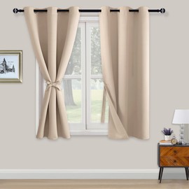 XWZO Blackout Curtains Shades Window Curtain Panels with Tiebacks- Noise Reduction and Light Blocking Grommet Curtains for Bedroom,Living Room,Office,Study Room Beige W46xL54