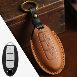[Kinotaka] Nissan/Mitsubishi ek Cross EV Compatible Genuine Leather Smart Key Case New Serena C27 Late Model Notebook Leaf Lukes KICKS Elgrand Car Leather Key Chain (Brown(3 Buttons), Brown (3