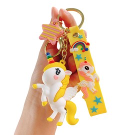 Bandfol Cute Unicorn Keychain with Rainbow Strap Soft Silicone Keychains for Girls Cartoon Unicorn Backpack Keychains(Yellow)