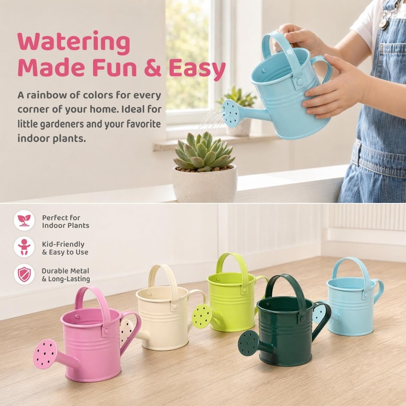 5 Pack Small Metal Watering Cans for Kids, Toy mini
