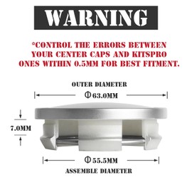 KitsPro 2.5Inch 63MM Wheel Center Caps for Dodge RAM 1500 Rim Hub Caps 6KF18TRMAA, Pack of 4 (Silver, Outer 63MM, Inner 56MM)