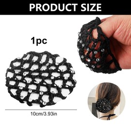 Hair Net Bun Hair Net Riding Tournament Hairstyle Fixing Black Bun Net with Crystal, Fabric Knot Net Hair Net Riding for Girls and Women Sports Gymnastics Ballet, Riding, Nurses etc