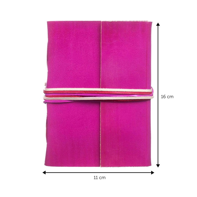 Handmade 3-String Cerise Pink Leather Journal | Plain Recycled Paper