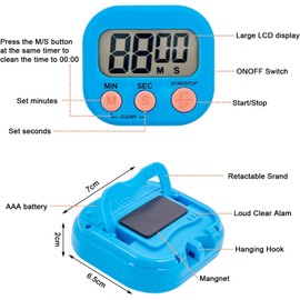 12 Pieces Small Digital Kitchen Timer Count Up and On/Off Switch Timer with Loud Alarm Magnetic Back Large Display Timer LED Countdown Timer for Cooking Baking Games (White, Blue, Green)
