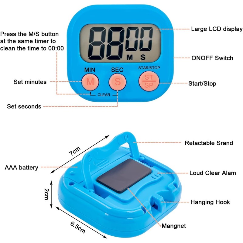 12 Pieces Small Digital Kitchen Timer Count Up and On/Off