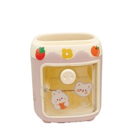 MLAFE Kawaii Pig Pen Holder - Cute Cosmetic Storage & Desktop Stationery Set (Pink)