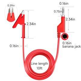Cleqee Pack of 5 Test Leads 4 mm Stackable Banana Plug to Crocodile Crocodile Clips Flexible Cable Wire 10 ft/3 m for Multimeter Electrical Testing