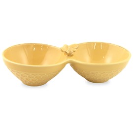 Boston International Stoneware Divided Serving Bowl, 10 x 5-Inches, Honeycomb