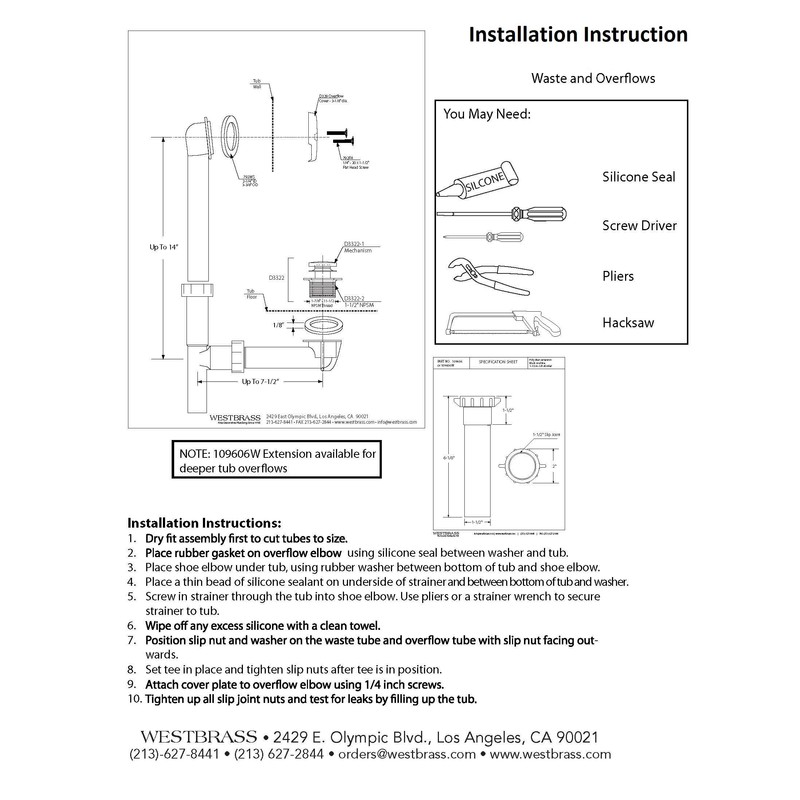 Westbrass 593144-01 Black 1-1/2" Tubular Tip-Toe Bath Waste Drain Kit,