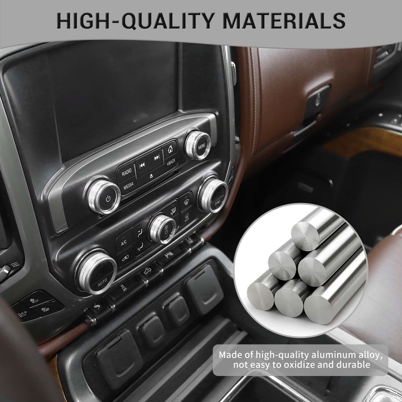 PDKLIN for Silverado Center Console Knob Cover Trim Ring Silver