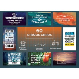 Better Office Products Motivation Inspiration Affirmation Cards, 60 Pack, 60 Unique Assorted Designs, Encouragement Card Deck, 2" x 3.5" (Business Card Size)