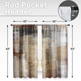 Tayney Brown Beige Painting Kitchen Curtains 63 Inch Length Grey Window Curtains Over Sink Set of 2, Contemporary Curtain for Bedroom Living Room, Abstract Kitchen Decor 42x63 Inch