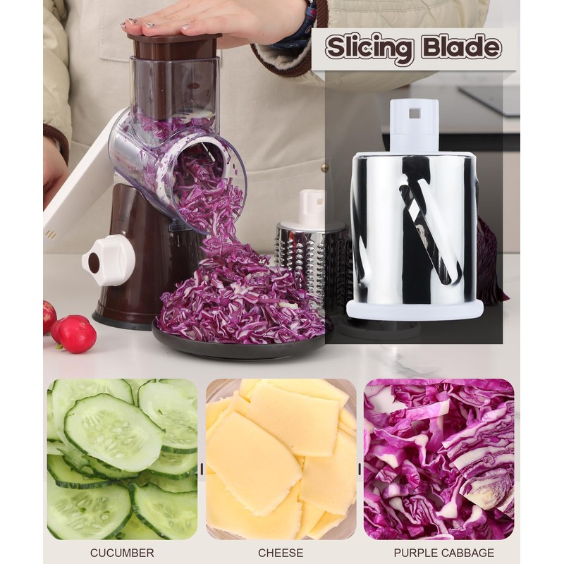 Ourokhome Rotary Cheese Grater Hand Crank, Kitchen Shredder Speed Mandolin