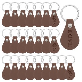 PATIKIL 24Pcs Leather Key Fob Kit, Round PU Leather Keychain Blanks with Rivets and Key Rings Key Chains Bulk for DIY Craft Laser Engraving, Coffee