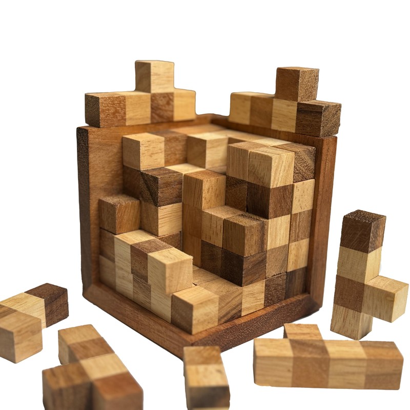 3D Cube Wooden Puzzle, brain-teaser IQ games
